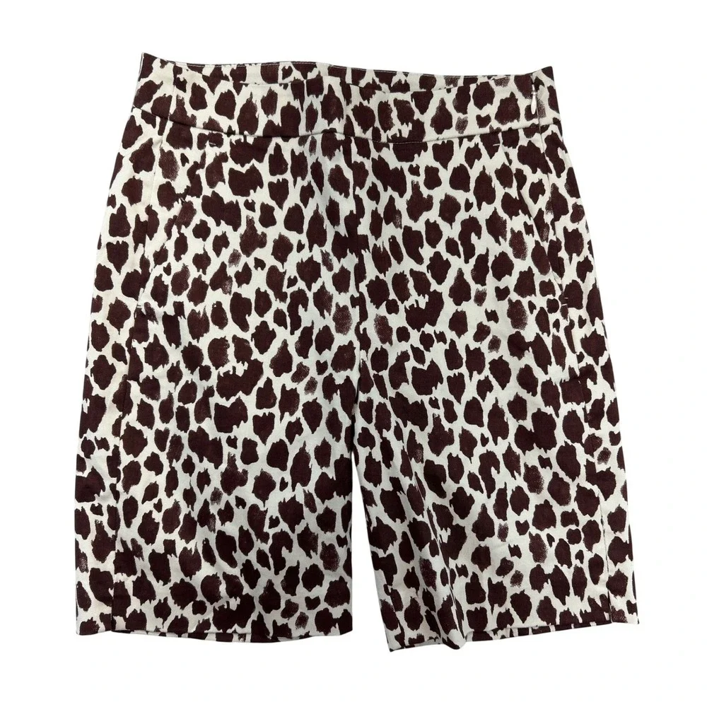 J.Crew Walking Shorts Women 2 Brown Animal Print Side‎ Zip Stretch Retro